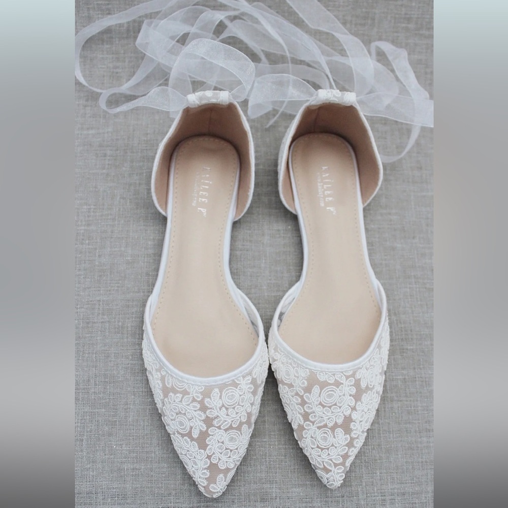 Kailee P. White Lace Up Bridal Flats